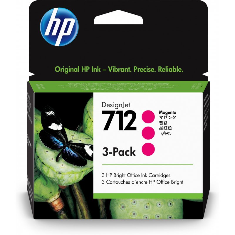 HP DesignJet T200/T600, 3 Pack Cartuchos Magenta 712