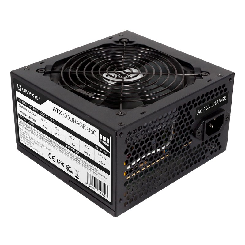 UNYKACH Fuente de alimentacion COURAGE ATX 850W GAMING APFC AC/100-240V FULL RANGE