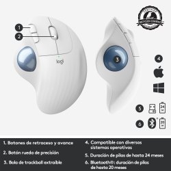 LOGITECH Raton Trackball Inalambrico ERGO M575/ Hasta 2000 DPI/ Blanco Crudo