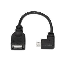 AISENS - CABLE USB 2.0 OTG ACODADO, TIPO MICRO B/M-A/H, NEGRO, 15CM