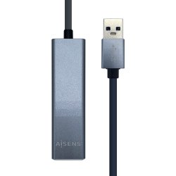 AISENS - CONVERSOR USB 3.0 A ETHERNET GIGABIT 10/100/1000 MBPS + HUB 3XUSB3.0, GRIS, 15CM