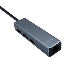 AISENS - CONVERSOR USB 3.0 A ETHERNET GIGABIT 10/100/1000 MBPS + HUB 3XUSB3.0, GRIS, 15CM