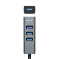 AISENS HUB USB 3.0 Aluminio, TIPO A/M-4XTIPO A/H, NEGRO, 30cm