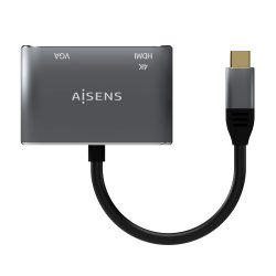 AISENS - CONVERSOR USB-C A VGA/HDMI 4K, USB-C/M-VGA/H-HDMI/H, GRIS, 15CM
