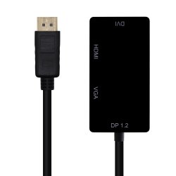 AISENS - CONVERSOR DISPLAYPORT V1.2 A VGA/DVI/HDMI, DP 1.2/M-VGA/H-DVI/H-HDMI/H 4K, NEGRO, 15CM