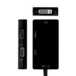 AISENS - CONVERSOR DISPLAYPORT V1.2 A VGA/DVI/HDMI, DP 1.2/M-VGA/H-DVI/H-HDMI/H 4K, NEGRO, 15CM
