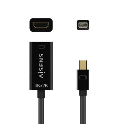 AISENS - CONVERSOR MINI DP V1.2 A HDMI V1.4 4K@30HZ, MDP/M-HDMI A/H, NEGRO, 15CM
