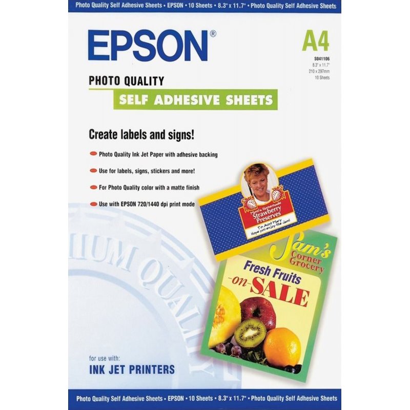 Epson Papel Autoadhesivo Especial HQ. A4, 10 Hojas de 167g.