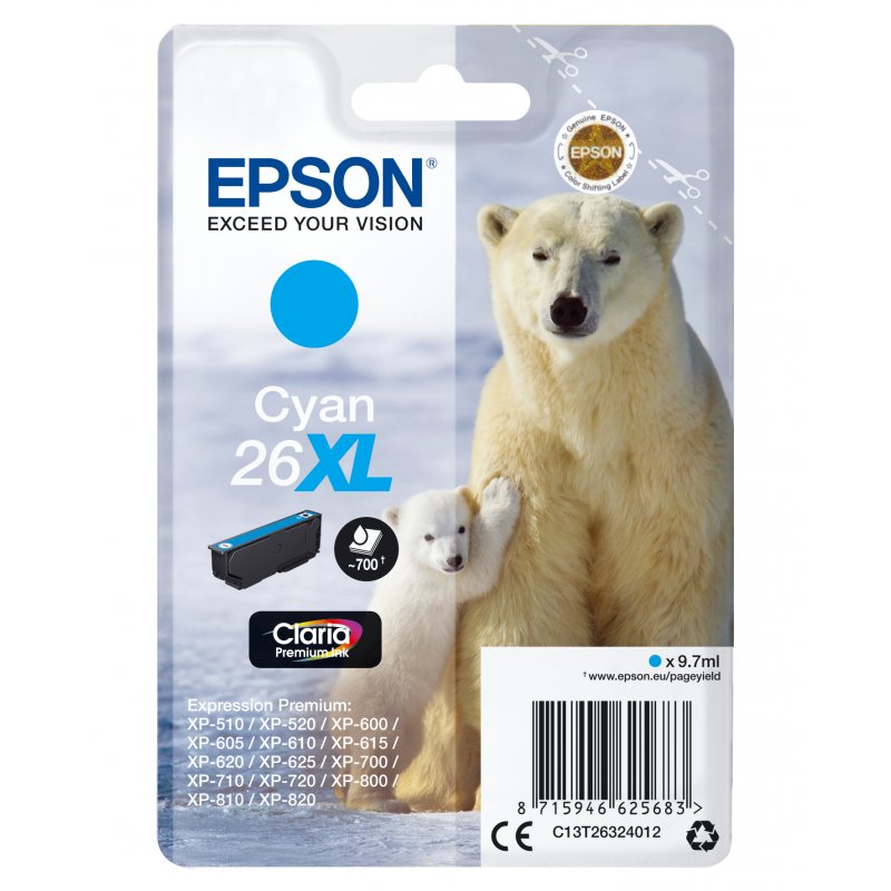 Epson Claria Premium Cartucho Cian 26XL Alta Capacidad Expression Premium XP-510