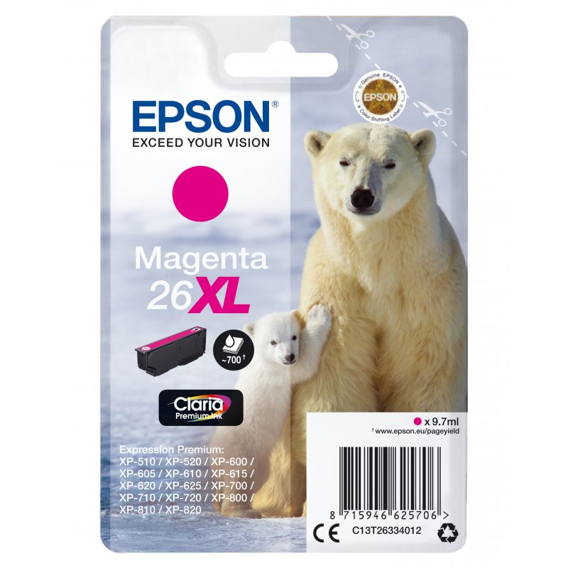 Epson Claria Premium Cartucho Magenta 26XL Alta Capacidad Expression Premium XP-510
