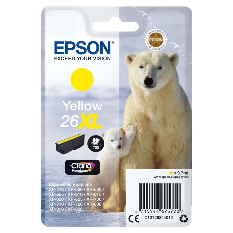 Epson Claria Premium Cartucho Amarillo 26XL Alta Capacidad Expression Premium XP-510