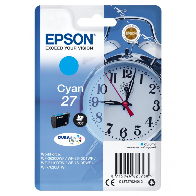Epson WorkForce WF-3000 y WF-7000 Cartucho Cian nº27  (etiqueta RF)