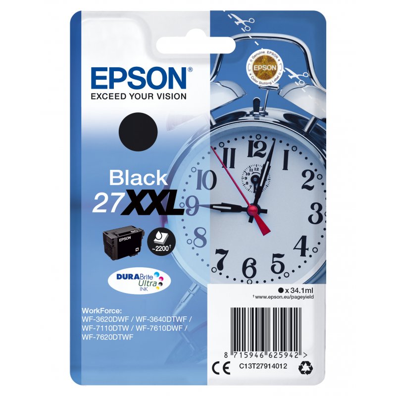 Epson WorkForce WF-3000 y WF-7000/WF-7715DWF Cartucho Negro de Alta Capacidad 2.200 pag.nº27XXL