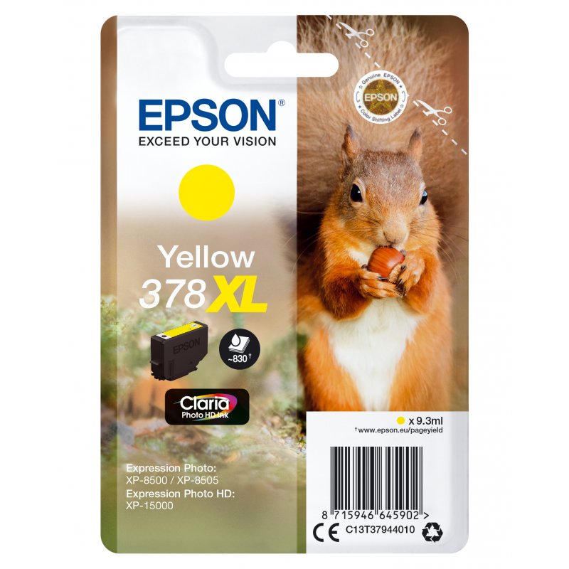 EPSON Singlepack Yellow 378XL Claria Photo HD Ink