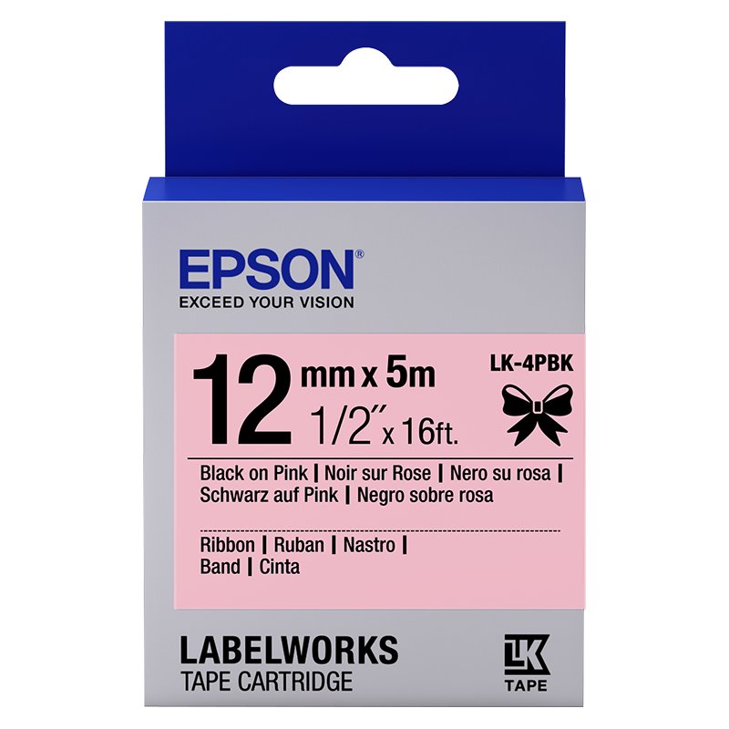EPSON Cartucho de etiquetas de cinta satinada LK-4PBK negro/rosa de 12 mm (5 m)