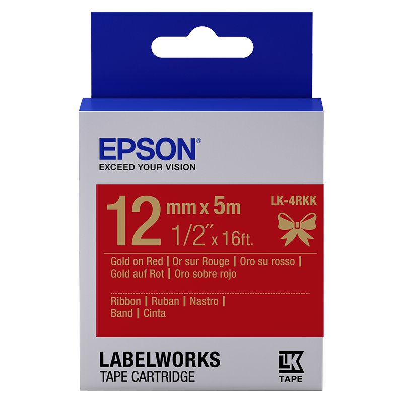 EPSON Cartucho de etiquetas de cinta satinada LK-4RKK oro/rojo de 12 mm (5 m)