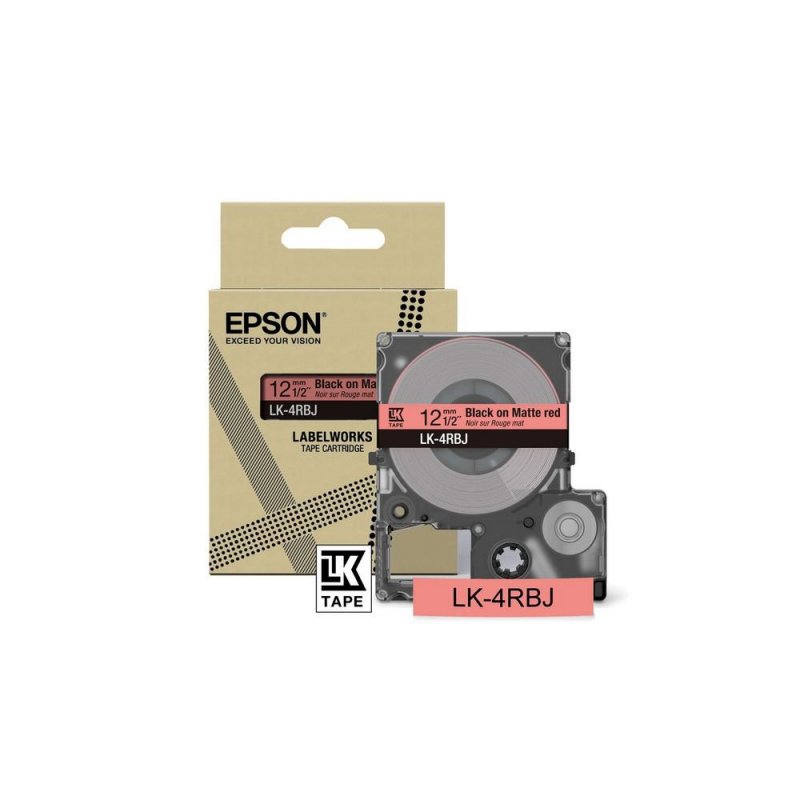 EPSON Cartucho de etiquetas Matte Tape   Red/Black 12mm(8m)   LK-4RBJ