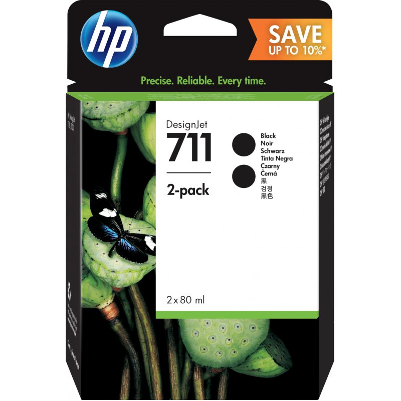 HP Paquete de 2 cartuchos de tinta DesignJet nº711 de 80 ml, negro