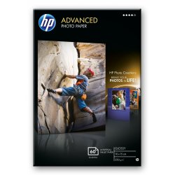 HP Papel fotografico satinado avanzado 250g/m2, 10x15cm, sin bordes, 60 hojas