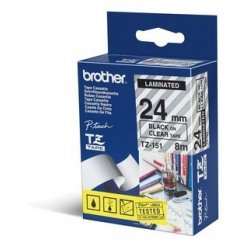 BROTHER Cinta laminada transparente/negro 24mm