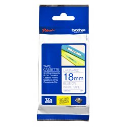 BROTHER Cinta laminada blanco/azul 18mm