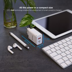 TOOQ CARGADOR DE PARED GaN USB-C/PD + USB-A/QC 45W