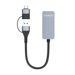 AISENS - CONVERSOR USB3.2 GEN1 USB-A+USB-C A ETHERNET 2.5G 10/100/1000/2500 MBPS, GRIS, 15CM