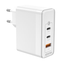 AISENS - CARGADOR GAN 100W, 2XUSB-C PD3.0 QC4.0 QC5.0, 1XUSB-A QC3.0, BLANCO