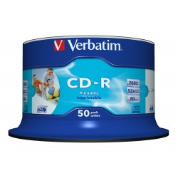 VERBATIM CD-R 700Mb 52x Imprimible Inkjet Super Azo(Tarrina 50 unidades)