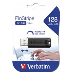 VERBATIM PENDRIVE PINSTRIPE 128GB HIGH SPEED RETRACTIL USB 3.2 NEGRO