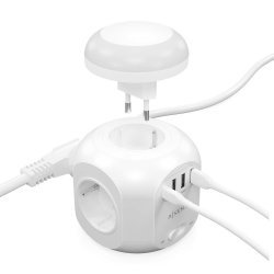 AISENS - REGLETA DE ENCHUFES SOBREMESA MULTIFUNCION CON 4 TOMAS + 1XUSB-C, 3XUSB-A, LUZ NOCTURNA, 1.8M, BLANCO