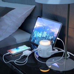 AISENS - REGLETA DE ENCHUFES SOBREMESA MULTIFUNCION CON 4 TOMAS + 1XUSB-C, 3XUSB-A, LUZ NOCTURNA, 1.8M, BLANCO