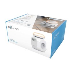 AISENS - REGLETA DE ENCHUFES SOBREMESA MULTIFUNCION CON 4 TOMAS + 1XUSB-C, 3XUSB-A, LUZ NOCTURNA, 1.8M, BLANCO