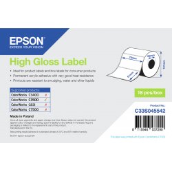EPSON Rollo etiquetas High Gloss Label ColorWorks C3400 C3500 C831 C7500 - 76mm x 51mm, 610etiq