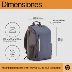 HP MOCHILA PARA LAPTOP DE 15,6" HP TRAVEL EN COLOR AZUL NOCHE 18L