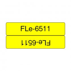 BROTHER Cinta de etiquetas modo bandera. Texto negro sobre fondo amarillo.