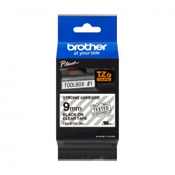 BROTHER Cinta laminada Transparente / negro (Superadhesivo) 9mm