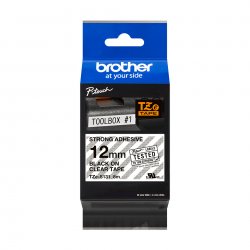 BROTHER Cinta laminada Transparente / negro (Superadhesivo) 12mm