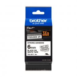 BROTHER Cinta laminada Blanco / negro (Superadhesiva) 6mm