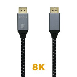 AISENS - CABLE DISPLAYPORT V1.4 8K@60HZ, DP/M-DP/M, GRIS/NEGRO, 1.5M