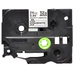 BROTHER Cinta Laminada de seguridad. Texto negro sobre fondo blanco. Ancho: 24mm. Longitud: 8m.