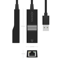 AISENS - CONVERSOR USB 3.0 A ETHERNET GIGABIT 10/100/1000 MBPS, NEGRO, 15CM