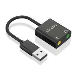 AISENS - CONVERSOR USB-A A AUDIO 48KHz, USB-A/M-2xJACK 3.5/H, NEGRO, 10CM