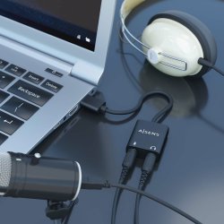 AISENS - CONVERSOR USB-A A AUDIO 48KHz, USB-A/M-2xJACK 3.5/H, NEGRO, 10CM