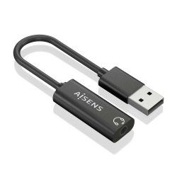 AISENS - CONVERSOR USB-A A AUDIO 48KHz, USB-A/M-JACK 3.5/H, NEGRO, 10CM