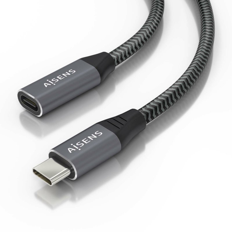 AISENS - CABLE USB 3.2 GEN2x2 ALUMINIO 20GBPS 8K@30HZ 5A 100W, TIPO USB-C/M-USB-C/H, GRIS, 0.5M