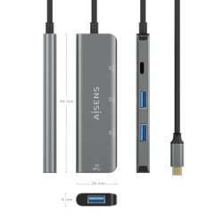 AISENS - HUB USB 3.2 GEN1 5G USB-C, USB-C/M-1xUSB-C/H-3xUSB-A/H, GRIS, 15CM