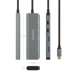 AISENS - HUB USB 3.2 GEN1 5G USB-C, USB-C/M-2xUSB-C/H-2xUSB-A/H, GRIS, 15CM