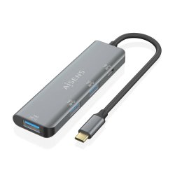 AISENS - HUB USB 3.2 GEN2 10G USB-C, USB-C/M-1xUSB-C/H-3xUSB-A/H, GRIS, 15CM