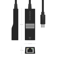 AISENS - CONVERSOR USB3.1 GEN1 USB-C A ETHERNET GIGABIT 10/100/1000 MBPS, NEGRO, 11CM